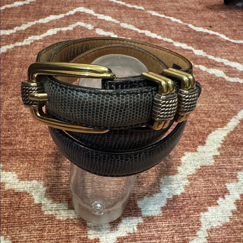 Vintage Brighton Classics Lizard Embossed Leather Belt Mixed Metal USA